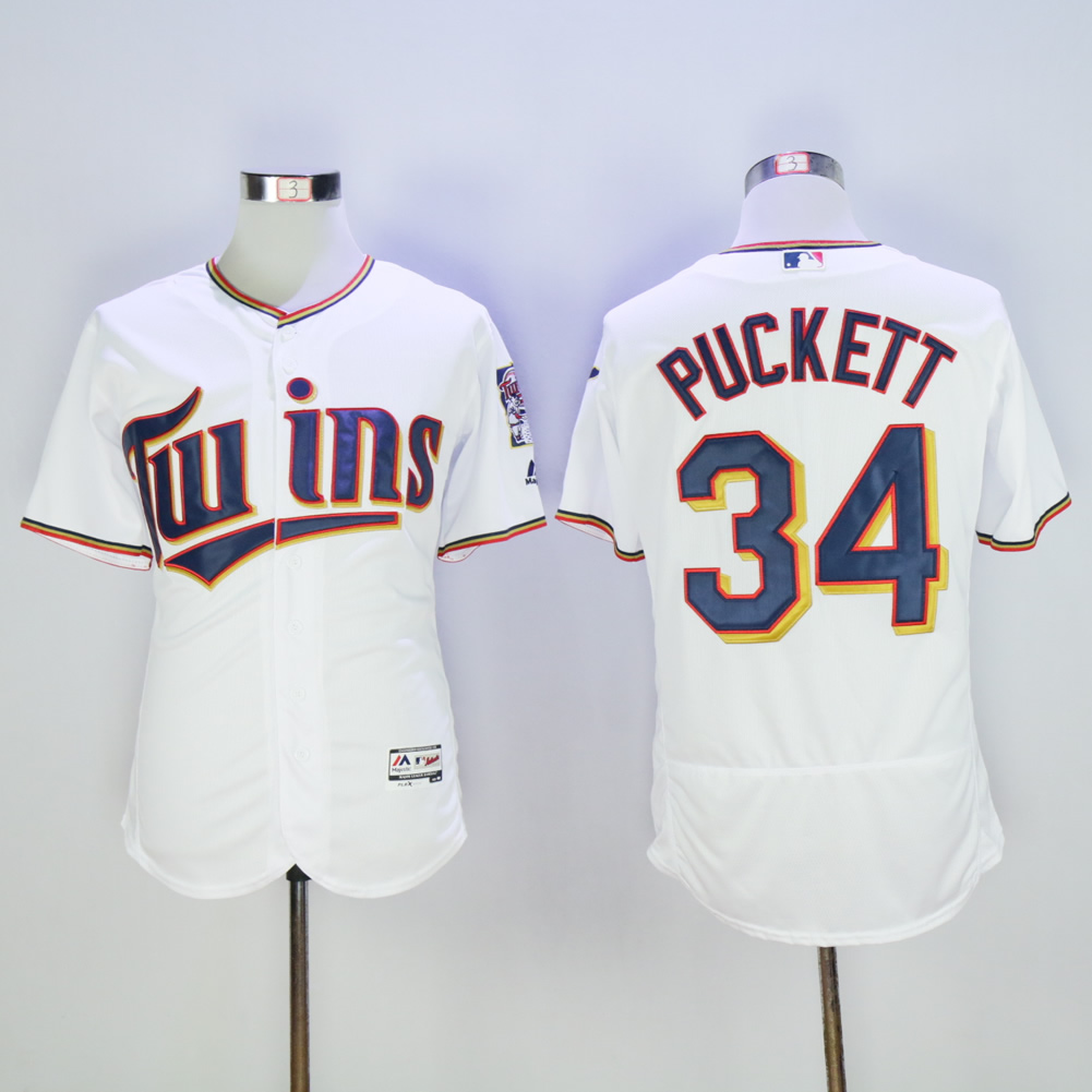 Men Minnesota Twins 34 Puckett White MLB Jerseys